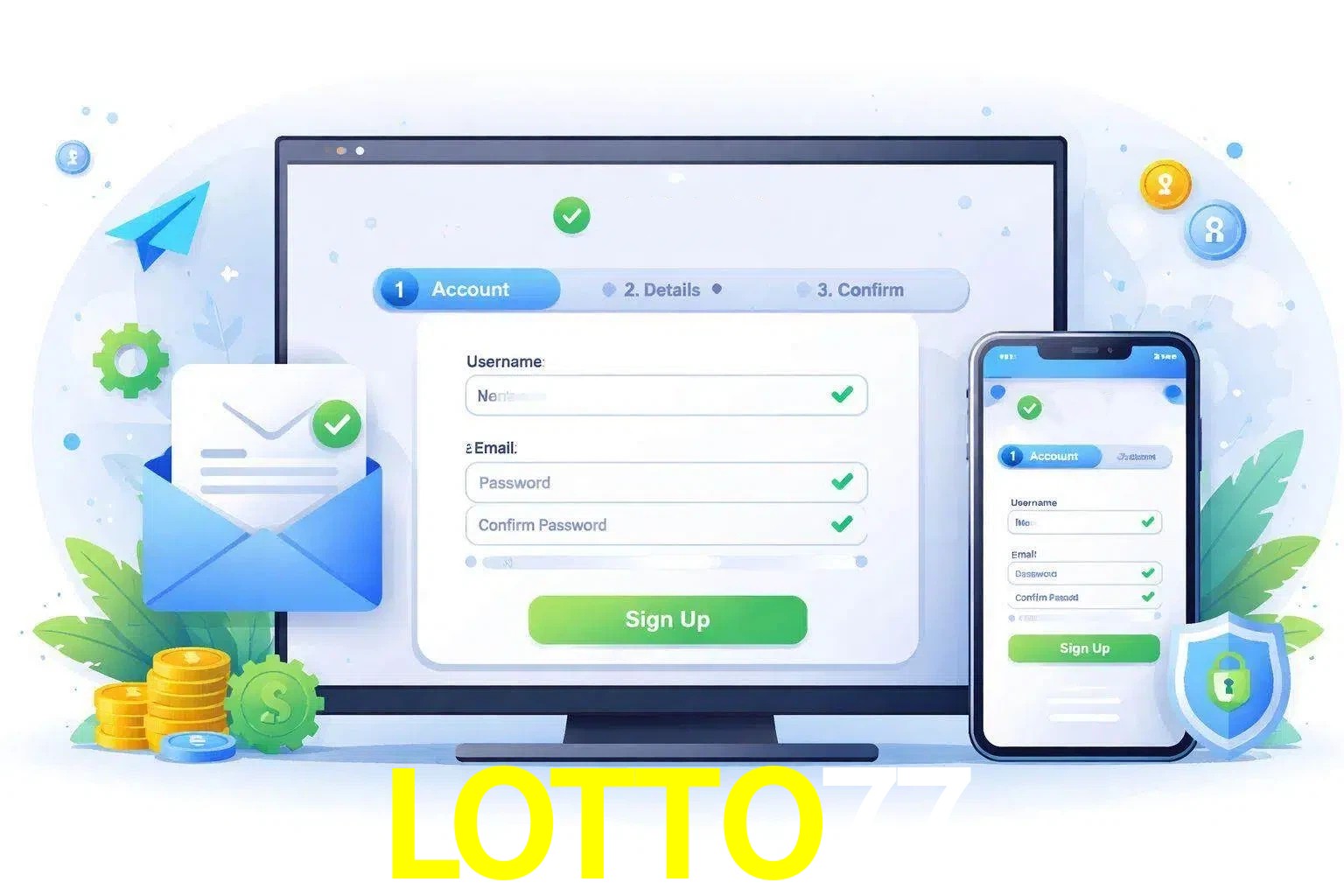 Registro de nuevo usuario y configuración de cuenta LOTTO77